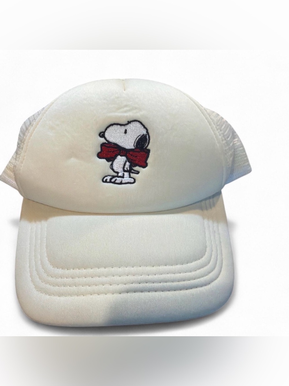 Peanuts White Kids Trucker Hat with Snoopy and Red Bow
